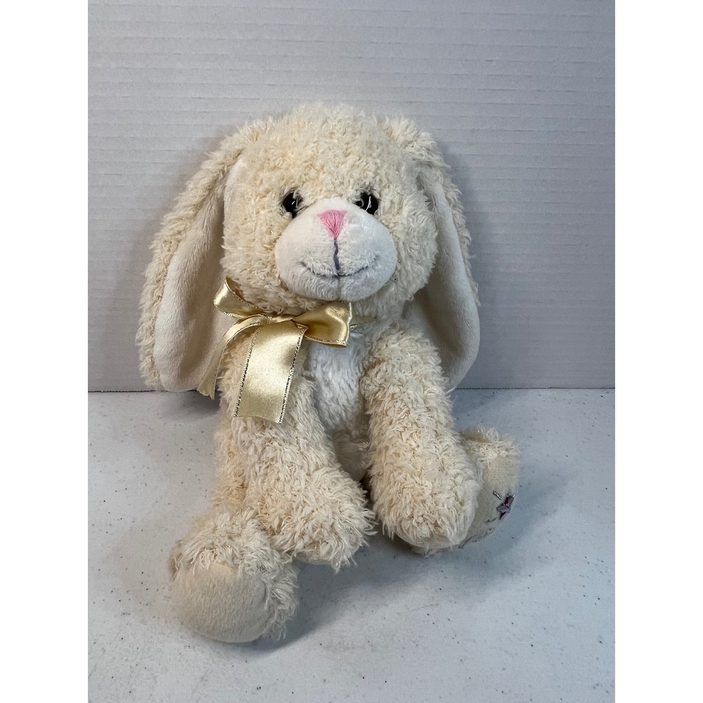 Russ Berrie Shining Stars Bunny Plush Cream Stuffed Animal Gold Bow 9" no code
